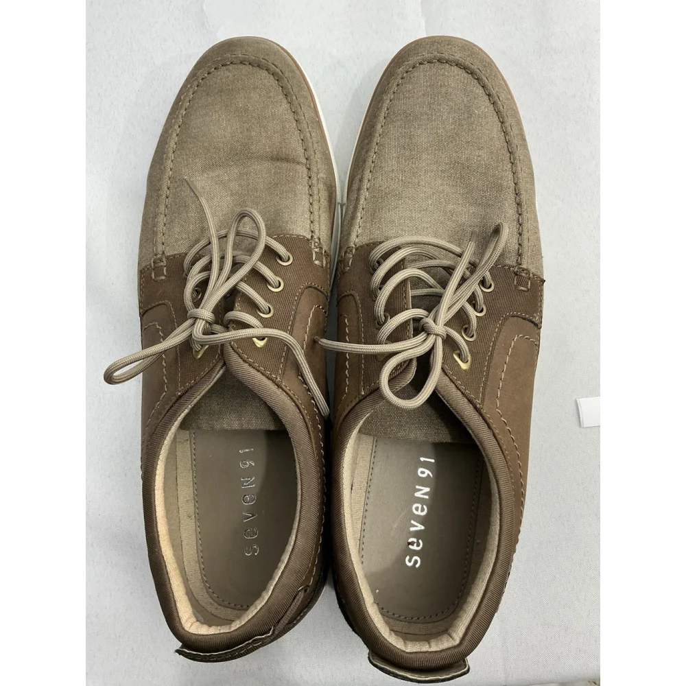 Men’s Seven 91 Lace Up Boat Shoes 13 Brown Canvas
